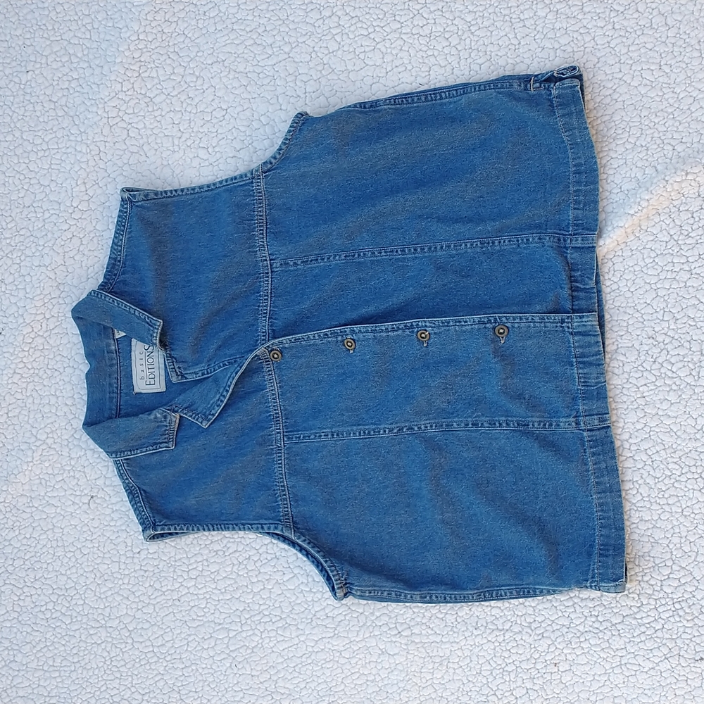 Vintage Y2K Denim Button Down 90s Collared Vest Sz Large